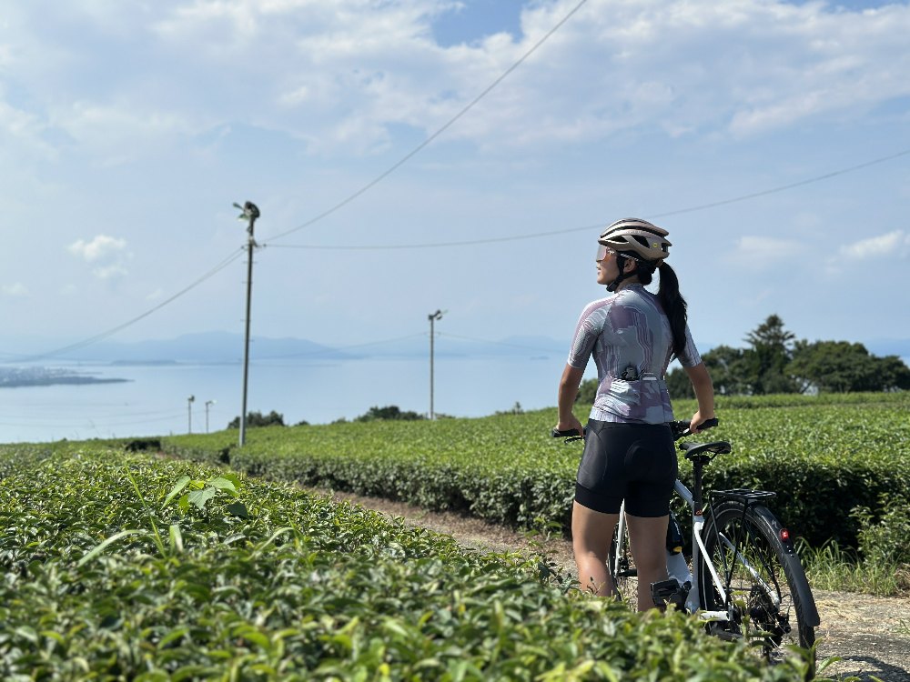 「赤木茶田Rotary」圓形環狀的茶田景觀,層層疊疊,綠意盎然,宛如大地的指紋。欣賞翠綠的茶園之餘,還可以遠眺湛藍的大海,真是雙重享受。